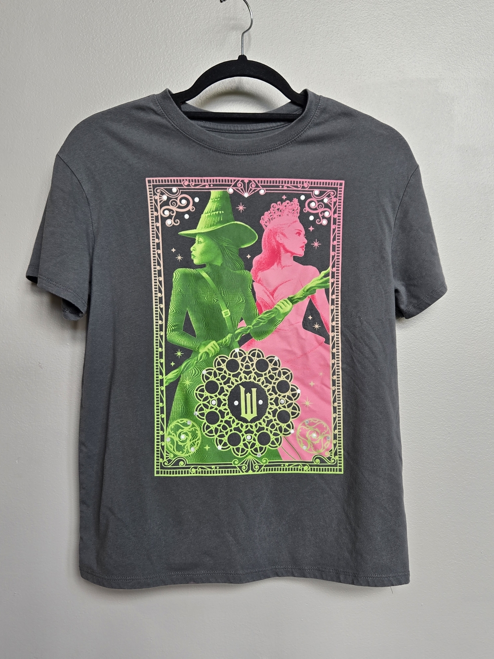 Wicked Movie Girls Large 10/12 Graphic Tee Elphaba Glinda Gray T-Shirt